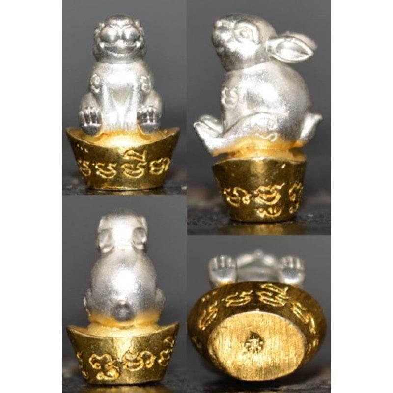 Thai Lucky Rabbit Amulet - Limited Edition Golden Wealth Charm for Prosperity 2k sit on a gold nugget
