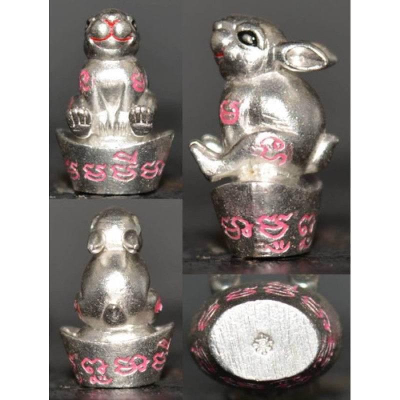 Thai Lucky Rabbit Amulet - Limited Edition Golden Wealth Charm for Prosperity Silver plated with enamel