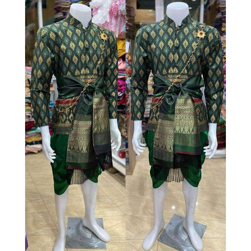 Thai Men's Wedding Outfit Set for Traditional Ceremonies