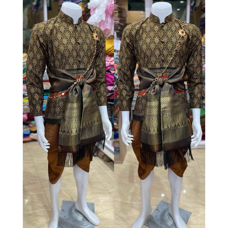 Thai Men's Traditional Wedding Outfit Set One-Sake.com 1 / L 1 / S 1 / M 1 / S-1 / M-1 / L-1 / Xl-1 / Xxl-2 / S-2 / M-2 / L-2 / Xl-2 / Xxl-3 / S-3 / M-3 / L-3 / Xl-3 / Xxl-4 / S-4 / M-4 / L-4 / Xl-4 / Xxl-5 / S-5 / M-5 / L-5 / Xl-5 / Xxl-6 / S-6 / M-6 / L-6 / Xl-6 / Xxl-