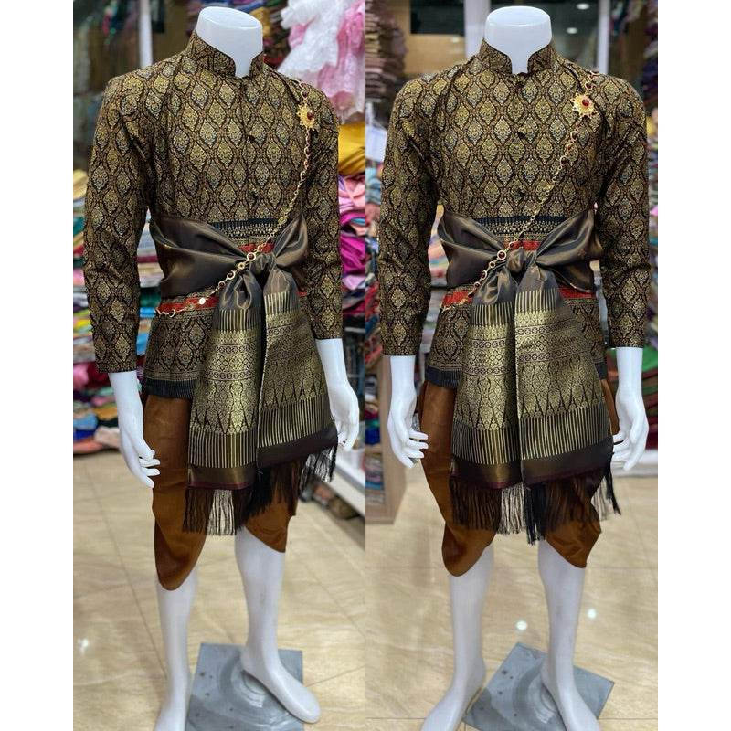Thai Men's Traditional Wedding Outfit Set One-Sake.com 1 / L 1 / S 1 / M 1 / S-1 / M-1 / L-1 / Xl-1 / Xxl-2 / S-2 / M-2 / L-2 / Xl-2 / Xxl-3 / S-3 / M-3 / L-3 / Xl-3 / Xxl-4 / S-4 / M-4 / L-4 / Xl-4 / Xxl-5 / S-5 / M-5 / L-5 / Xl-5 / Xxl-6 / S-6 / M-6 / L-6 / Xl-6 / Xxl-