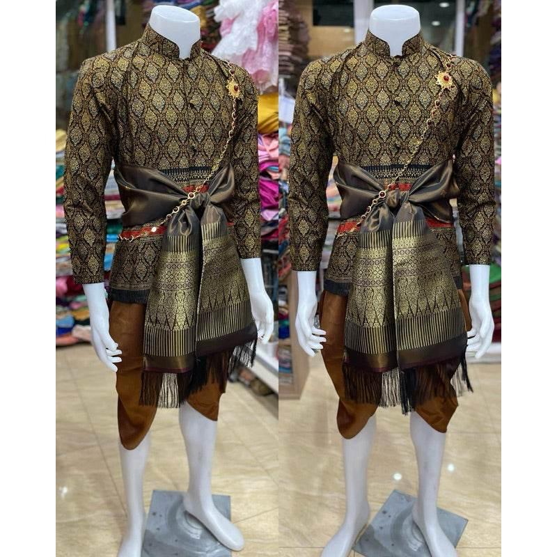 Thai Men's Wedding Outfit Set for Traditional Ceremonies