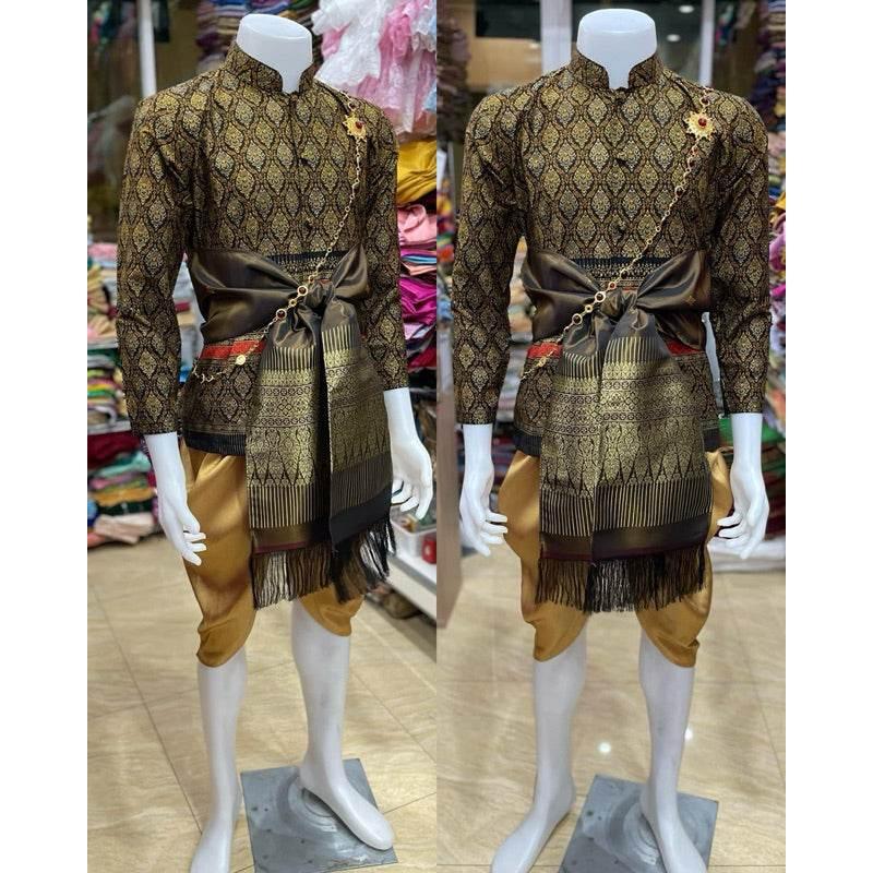 Thai Men's Wedding Outfit Set for Traditional Ceremonies