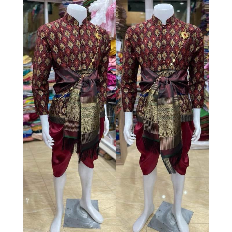 Thai Men's Wedding Outfit Set for Traditional Ceremonies 3