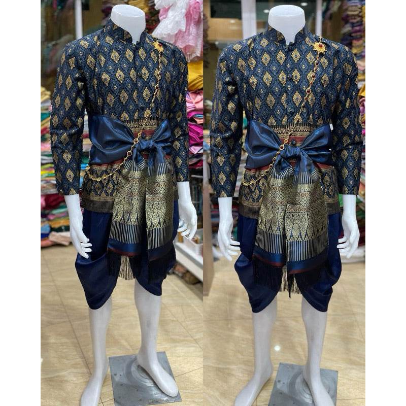 Thai Men's Traditional Wedding Outfit Set One-Sake.com 1 / L 1 / S 1 / M 1 / S-1 / M-1 / L-1 / Xl-1 / Xxl-2 / S-2 / M-2 / L-2 / Xl-2 / Xxl-3 / S-3 / M-3 / L-3 / Xl-3 / Xxl-4 / S-4 / M-4 / L-4 / Xl-4 / Xxl-5 / S-5 / M-5 / L-5 / Xl-5 / Xxl-6 / S-6 / M-6 / L-6 / Xl-6 / Xxl-