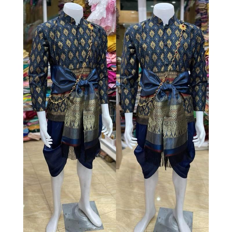Thai Men's Wedding Outfit Set for Traditional Ceremonies