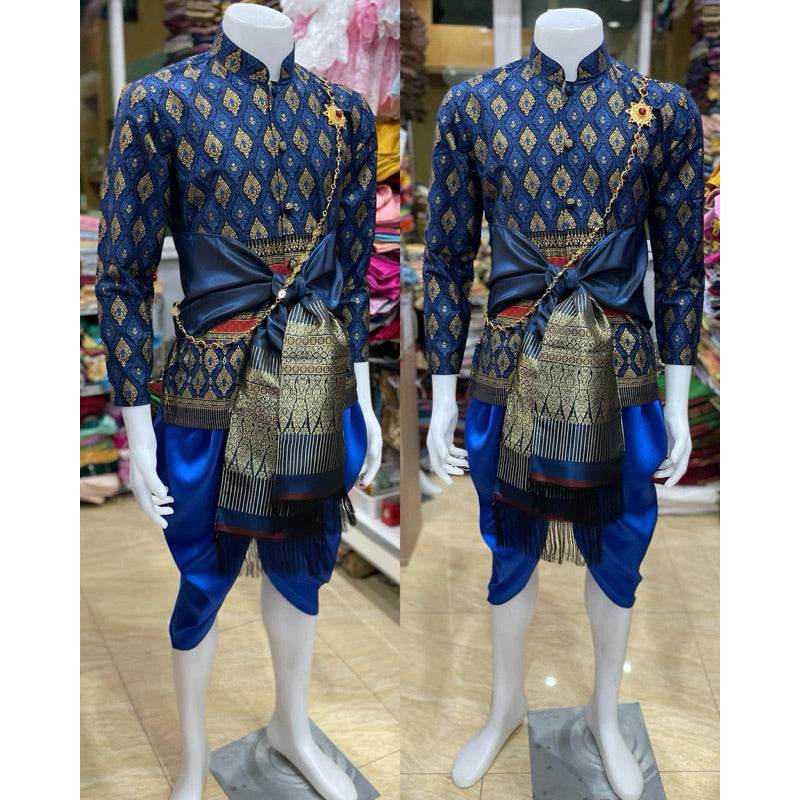 Thai Men's Traditional Wedding Outfit Set One-Sake.com 1 / L 1 / S 1 / M 1 / S-1 / M-1 / L-1 / Xl-1 / Xxl-2 / S-2 / M-2 / L-2 / Xl-2 / Xxl-3 / S-3 / M-3 / L-3 / Xl-3 / Xxl-4 / S-4 / M-4 / L-4 / Xl-4 / Xxl-5 / S-5 / M-5 / L-5 / Xl-5 / Xxl-6 / S-6 / M-6 / L-6 / Xl-6 / Xxl-