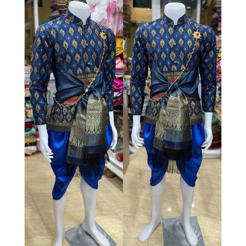 Thai Men's Wedding Outfit Set for Traditional Ceremonies
