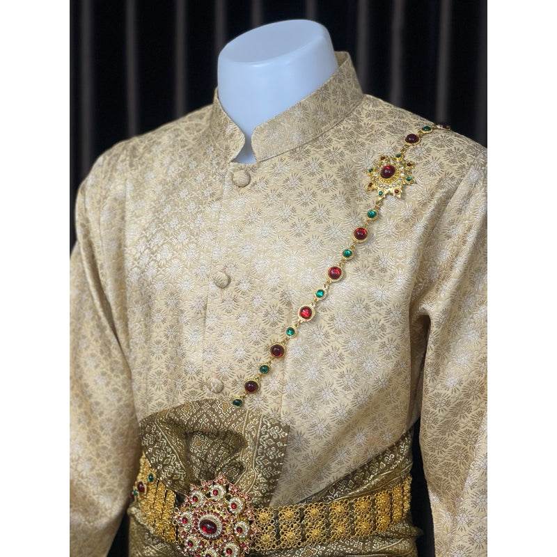 Thai Men's Wedding Outfit Traditional Set One-Sake.com Necklace Belt Only shirt Belt-Only shirt-Necklace-