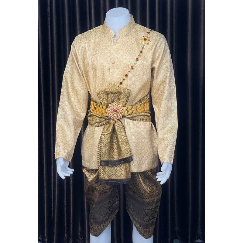 Thai Men's Wedding Outfit Traditional Set One-Sake.com Necklace Belt Only shirt Belt-Only shirt-Necklace-