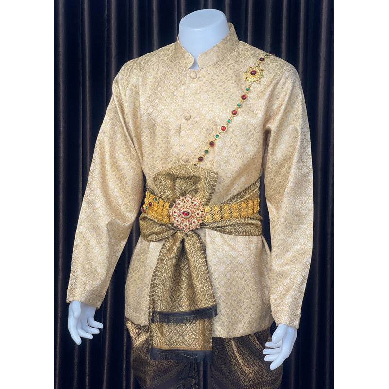 Thai Men's Wedding Outfit Traditional Set One-Sake.com Necklace Belt Only shirt Belt-Only shirt-Necklace-