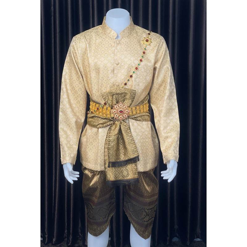 Thai Men's Wedding Outfit Traditional Set One-Sake.com Necklace Belt Only shirt Belt-Only shirt-Necklace-