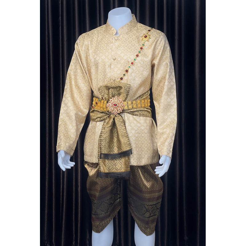 Thai Men's Wedding Outfit Traditional Set One-Sake.com Necklace Belt Only shirt Belt-Only shirt-Necklace-