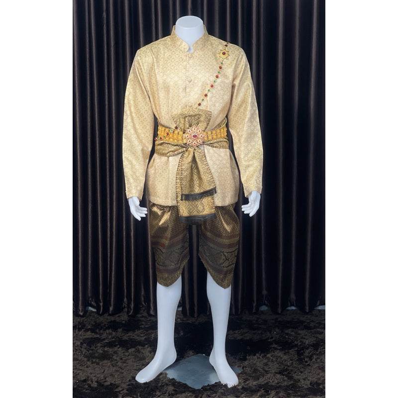 Thai Men's Wedding Outfit Traditional Set One-Sake.com Necklace Belt Only shirt Belt-Only shirt-Necklace-