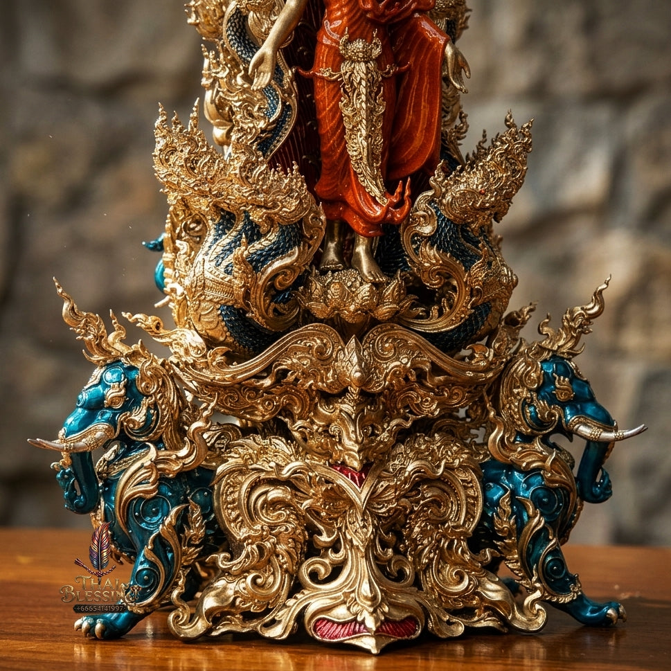 Authentic Sacred Museum-Grade Thai Fine Art Statue "Phra Open World" (Phra Pang Poed Lok - Phanom Naka Edition) 5 Inch Altar Size