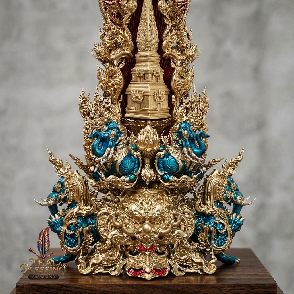 Authentic Sacred Museum-Grade Thai Fine Art Statue "Phra Open World" (Phra Pang Poed Lok - Phanom Naka Edition) 5 Inch Altar Size