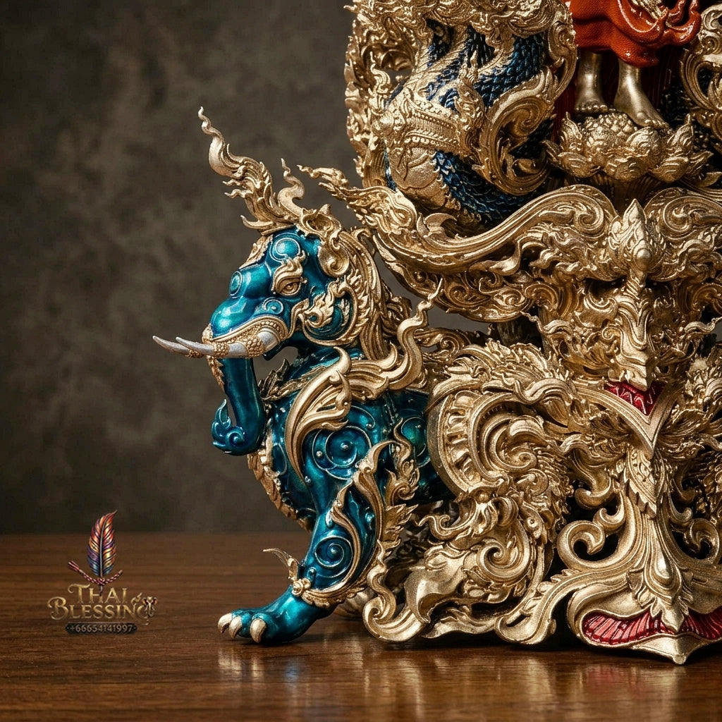 Authentic Sacred Museum-Grade Thai Fine Art Statue "Phra Open World" (Phra Pang Poed Lok - Phanom Naka Edition) 5 Inch Altar Size