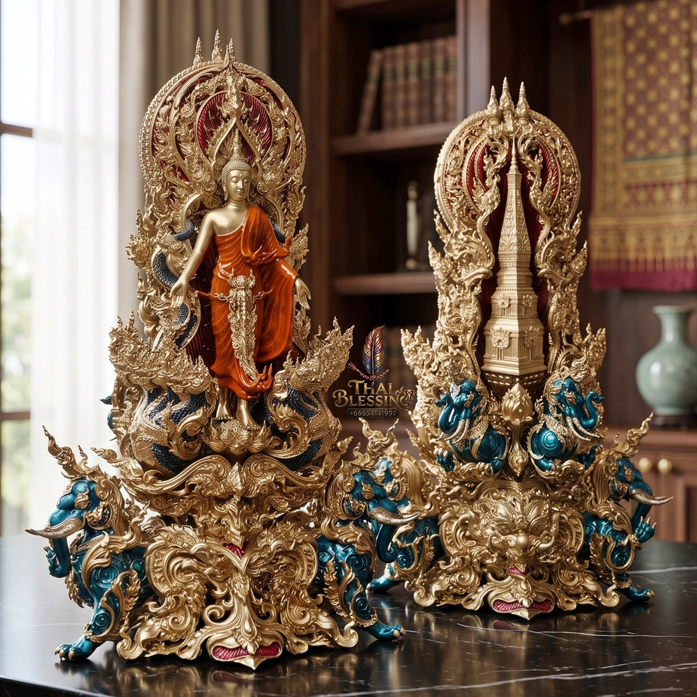 Authentic Sacred Museum-Grade Thai Fine Art Statue "Phra Open World" (Phra Pang Poed Lok - Phanom Naka Edition) 5 Inch Altar Size