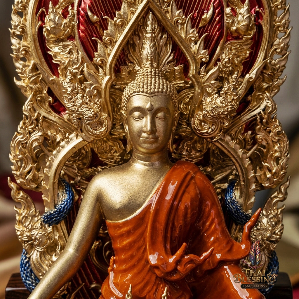 Authentic Sacred Museum-Grade Thai Fine Art Statue "Phra Open World" (Phra Pang Poed Lok - Phanom Naka Edition) 5 Inch Altar Size