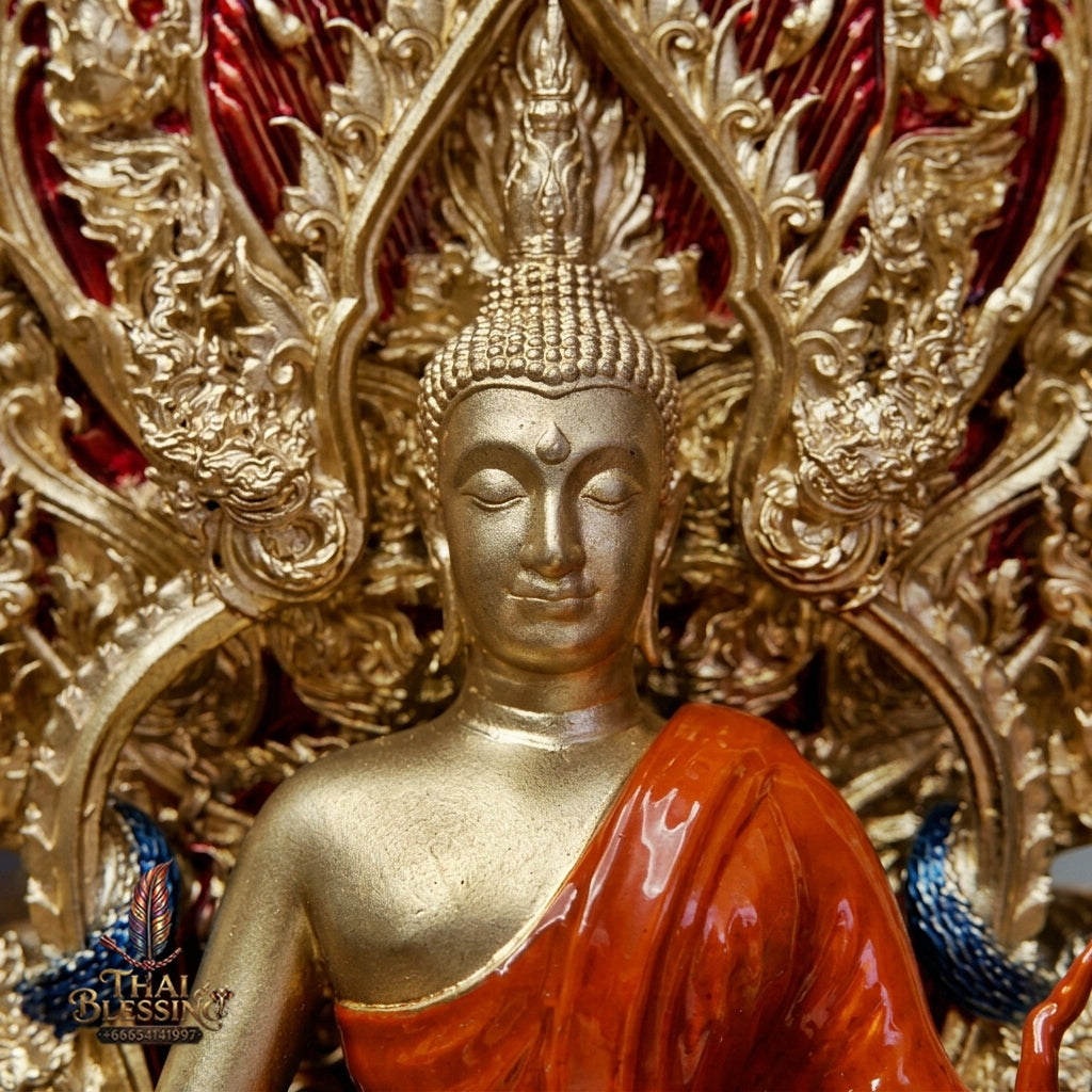 Authentic Sacred Museum-Grade Thai Fine Art Statue "Phra Open World" (Phra Pang Poed Lok - Phanom Naka Edition) 5 Inch Altar Size