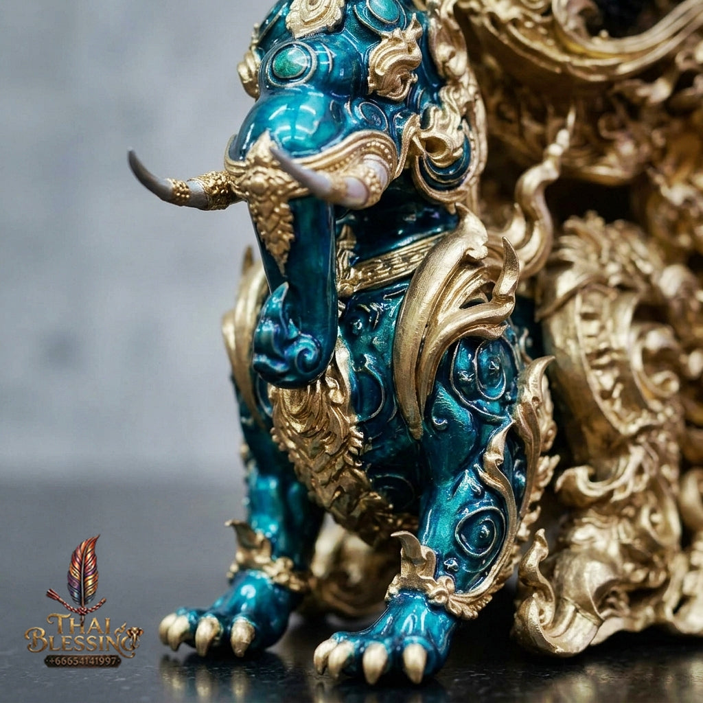 Authentic Sacred Museum-Grade Thai Fine Art Statue "Phra Open World" (Phra Pang Poed Lok - Phanom Naka Edition) 5 Inch Altar Size