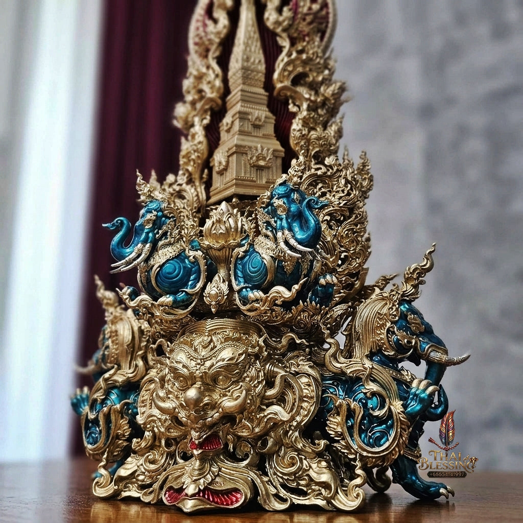 Authentic Sacred Museum-Grade Thai Fine Art Statue "Phra Open World" (Phra Pang Poed Lok - Phanom Naka Edition) 5 Inch Altar Size