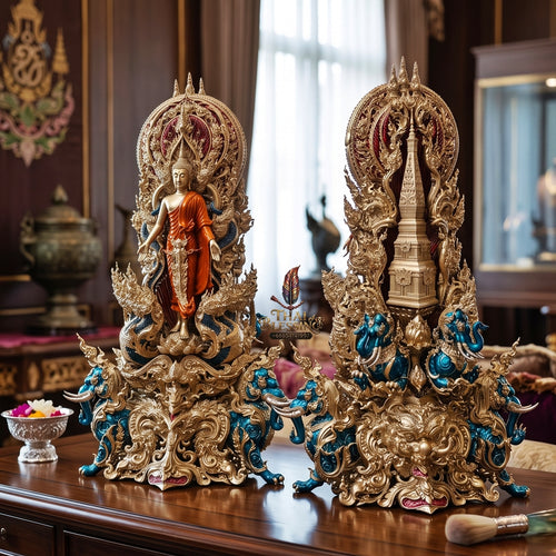 Authentic Sacred Museum-Grade Thai Fine Art Statue "Phra Open World" (Phra Pang Poed Lok - Phanom Naka Edition) 5 Inch Altar Size