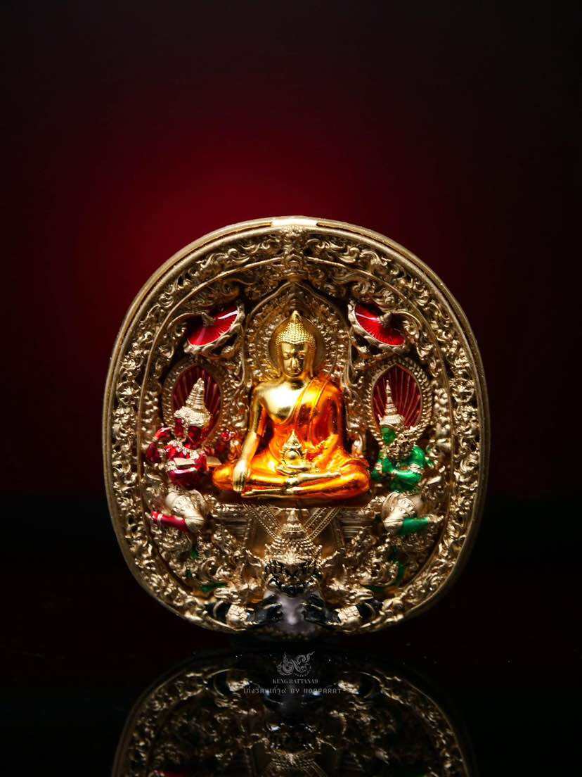 Thai protection amulet double consecration Phra Yod Khun Phon Amulet with intricate gold detailing and vibrant colors