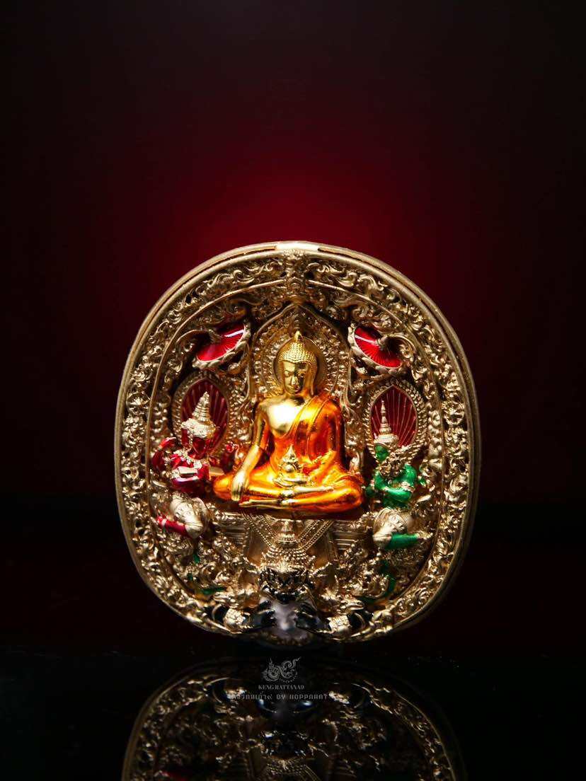 Thai protection amulet double consecration Phra Yod Khun Phon Amulet with colorful golden details
