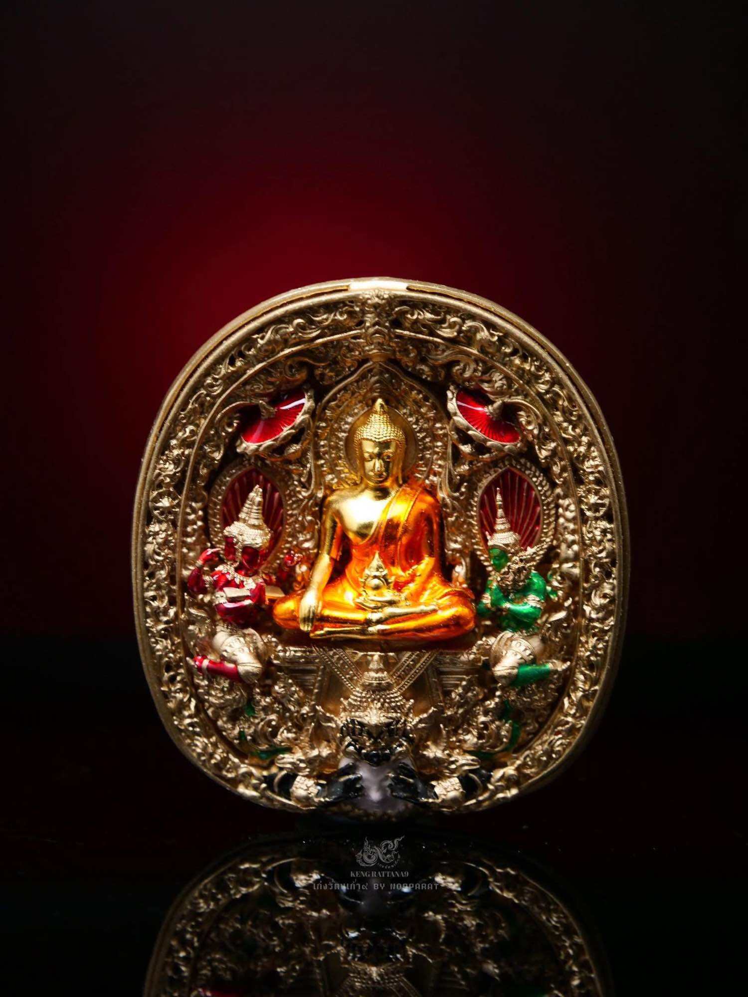 Thai protection amulet double consecration Phra Yod Khun Phon Amulet with intricate gold and colorful details