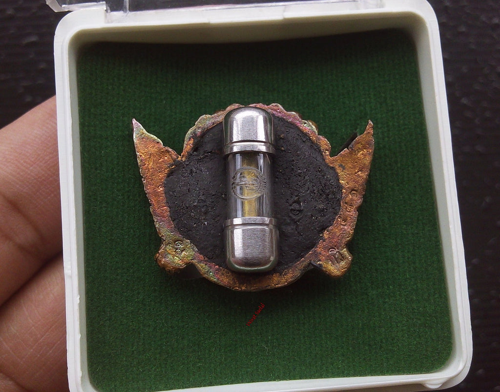 Thai protection amulet Rahu in a display box with unique design and copper finish