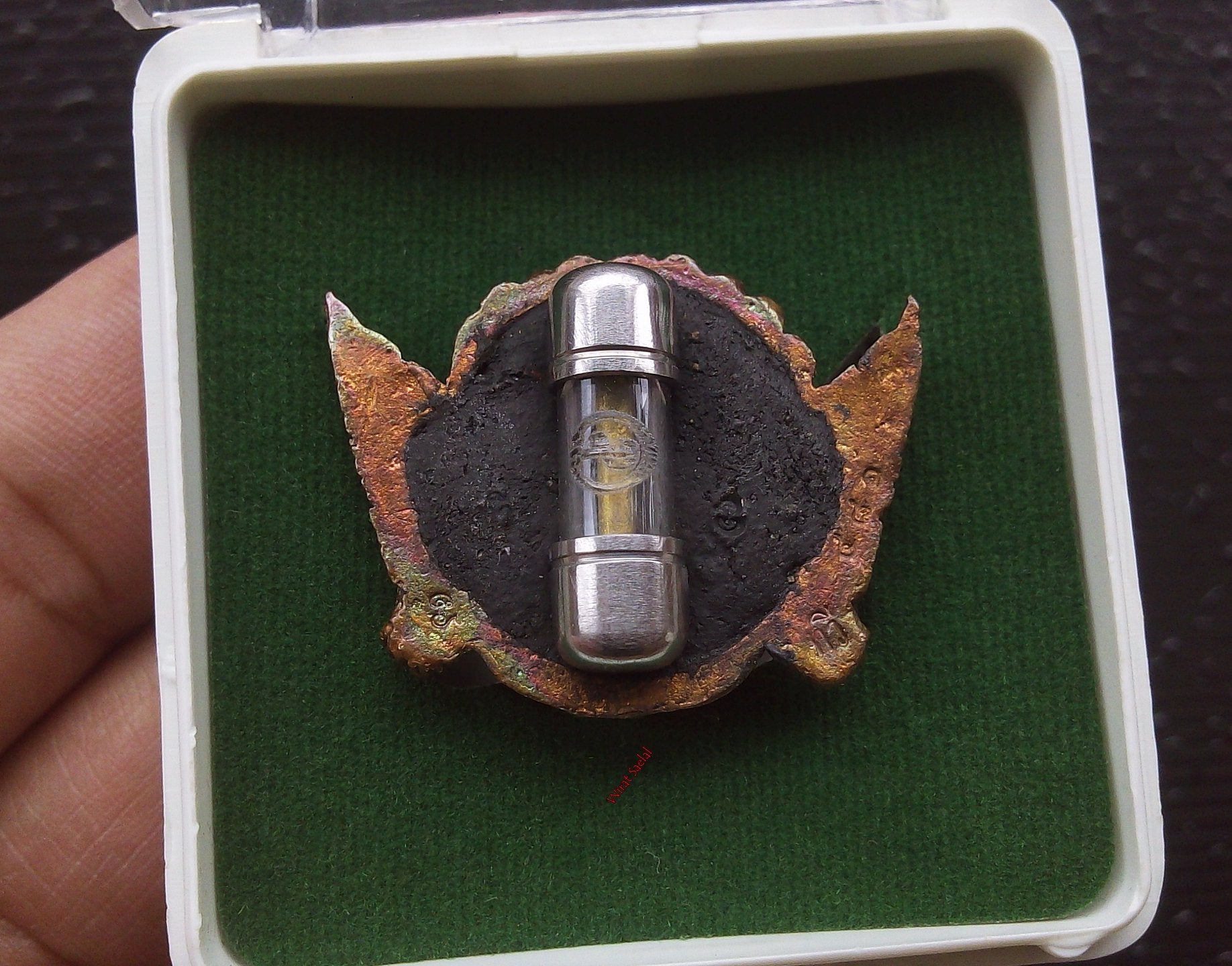 Thai protection amulet Rahu in a display box with unique design and copper finish