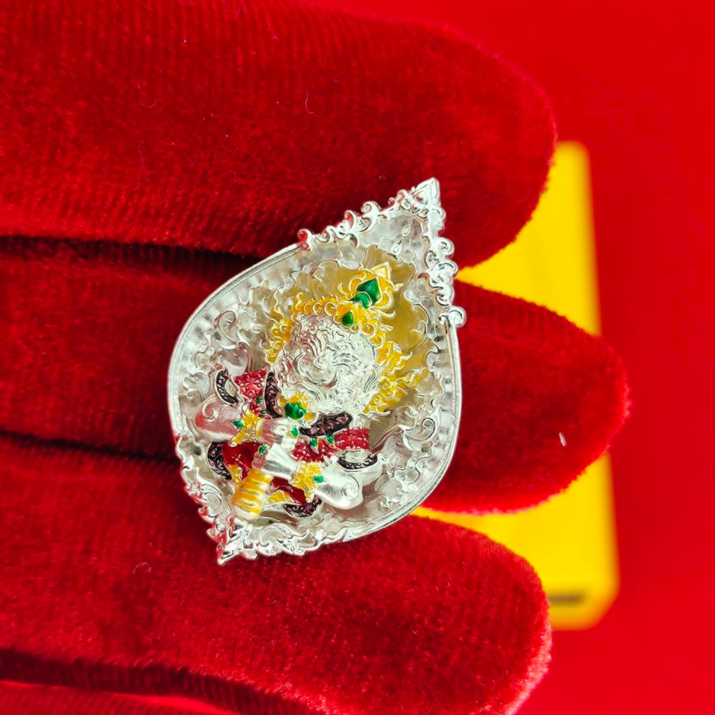 Thao Wessuwanno Amulet in Silver and Gold Enamel for Ultimate Protection Charm