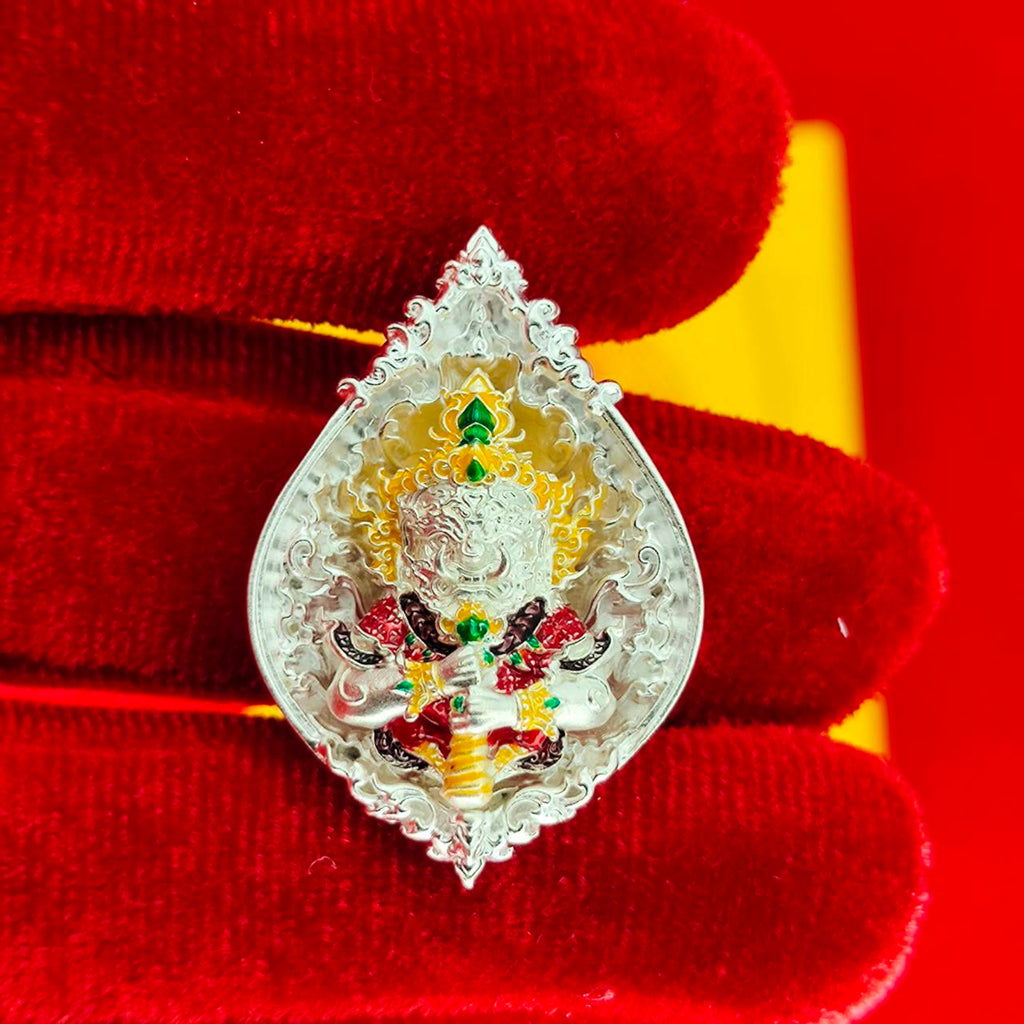 Thao Wessuwanno Amulet in Silver and Gold Enamel for Ultimate Protection Charm