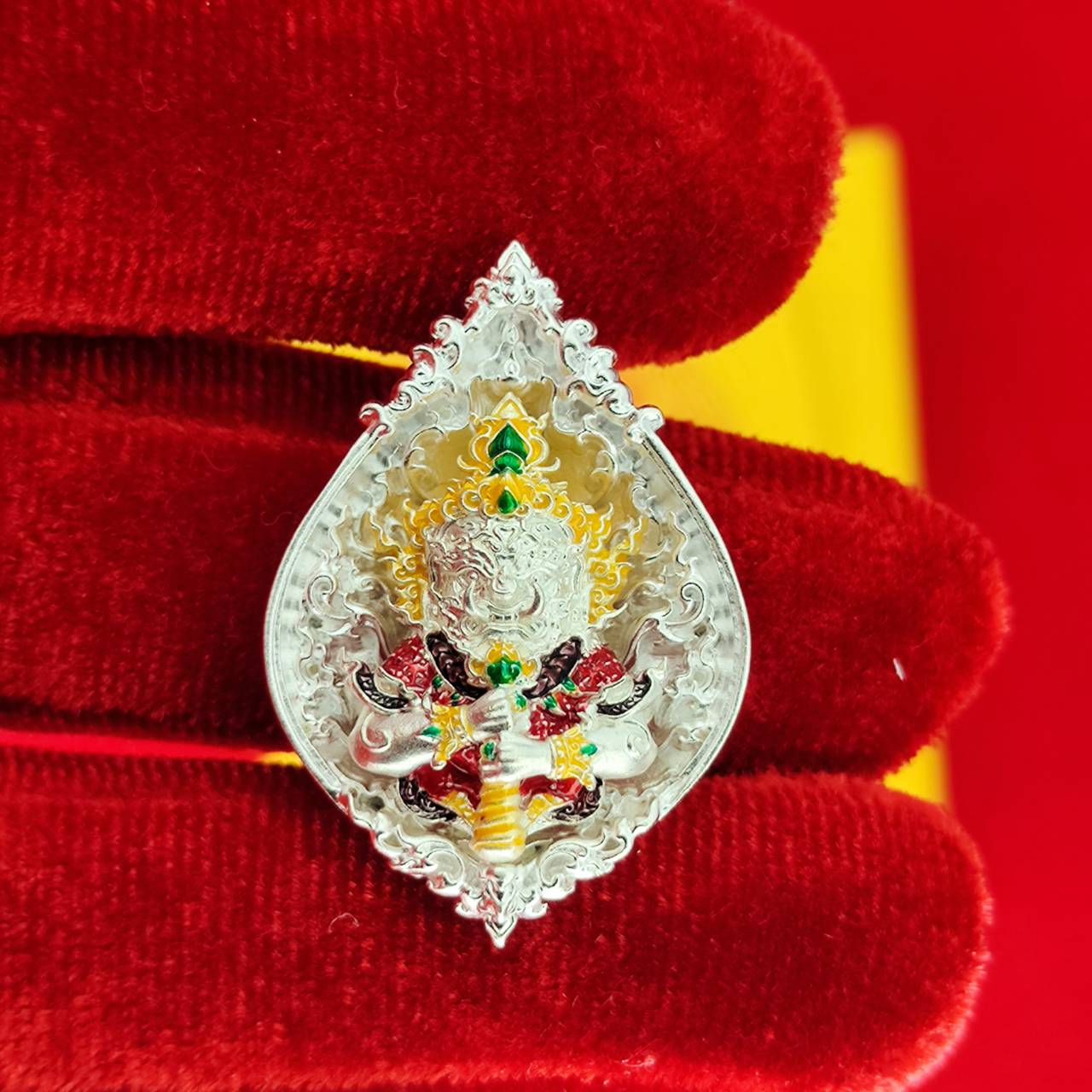 Thao Wessuwanno Amulet in Silver and Gold Enamel for Ultimate Protection Charm