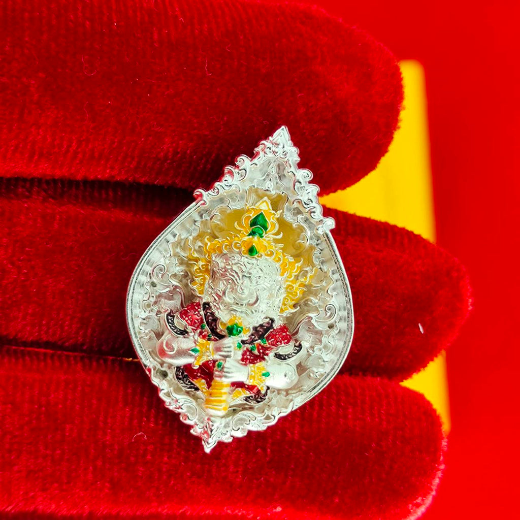 Thao Wessuwanno Amulet in Silver and Gold Enamel for Ultimate Protection Charm