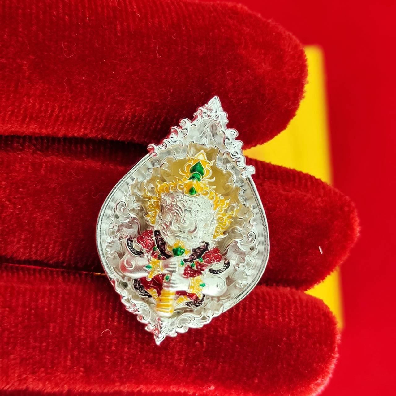 Thao Wessuwanno Amulet in Silver and Gold Enamel for Ultimate Protection Charm