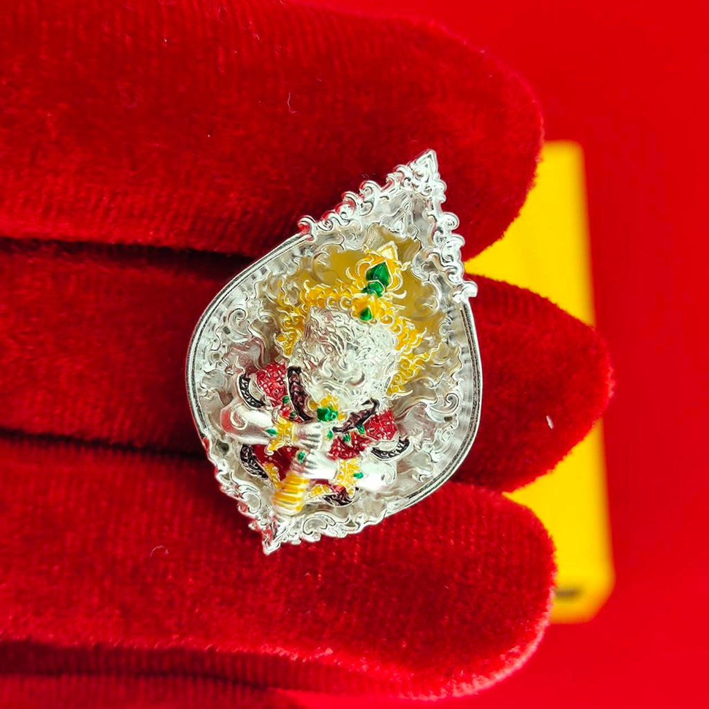 Thao Wessuwanno Amulet in Silver and Gold Enamel for Ultimate Protection Charm