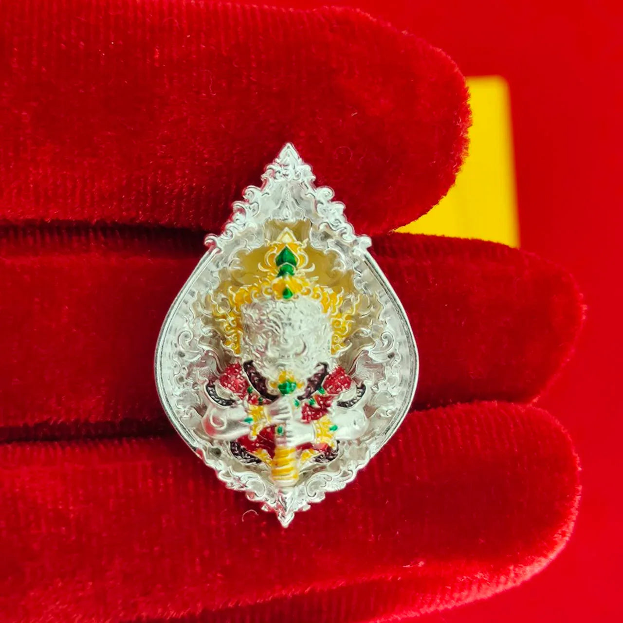Thao Wessuwanno Amulet in Silver and Gold Enamel for Ultimate Protection Charm