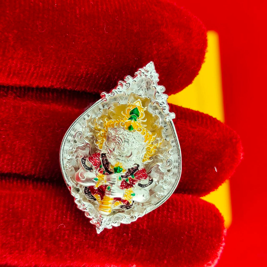 Thao Wessuwanno Amulet in Silver and Gold Enamel for Ultimate Protection Charm