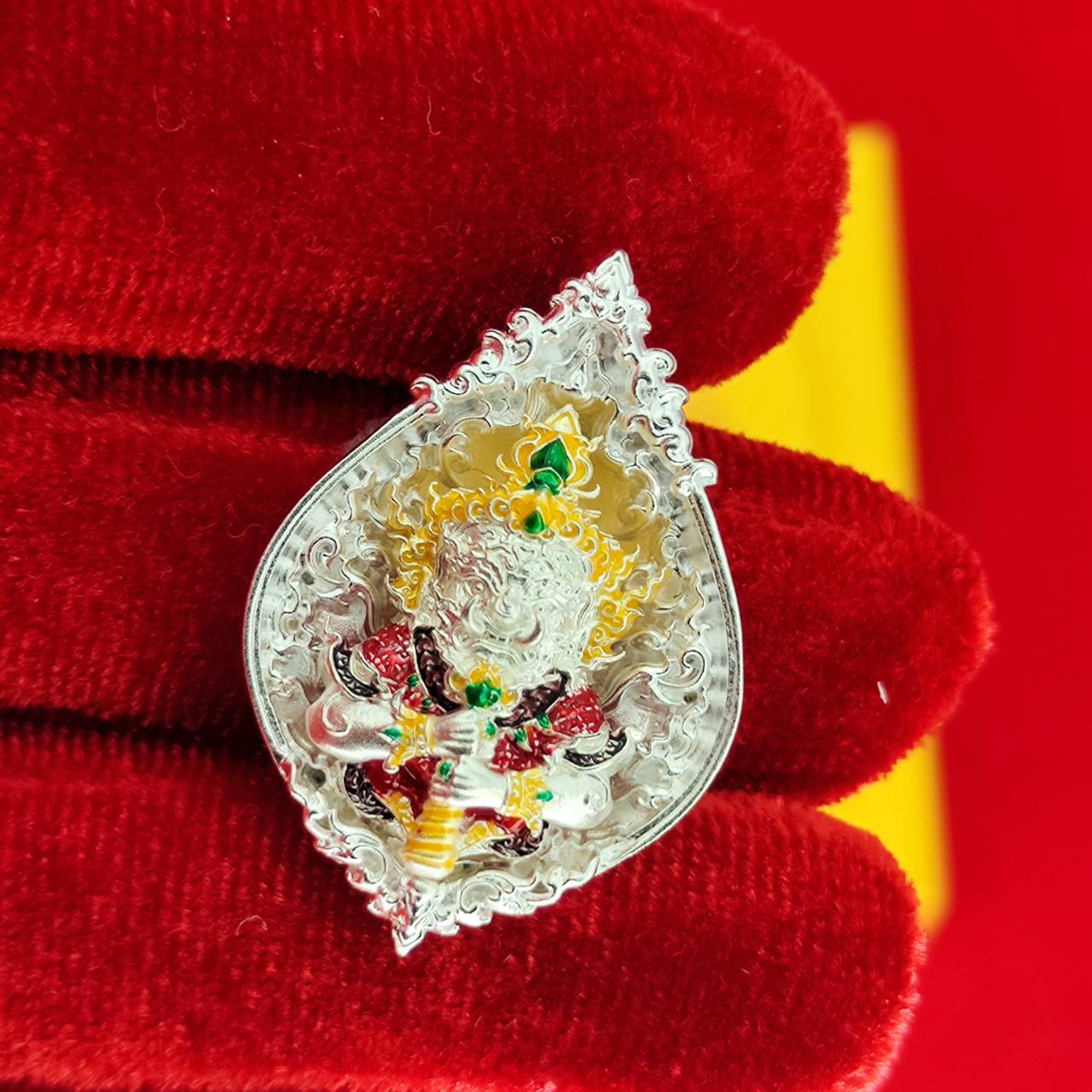 Thao Wessuwanno Amulet in Silver and Gold Enamel for Ultimate Protection Charm