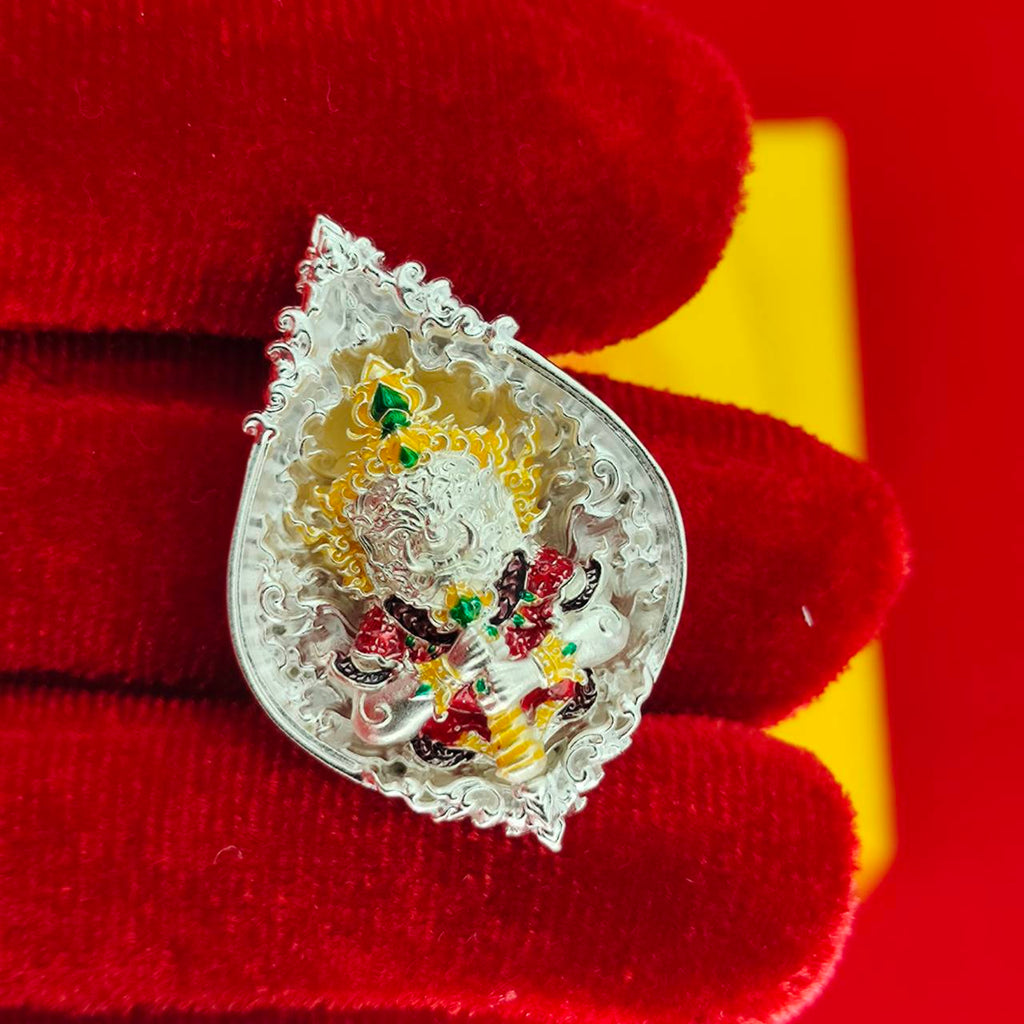 Thao Wessuwanno Amulet in Silver and Gold Enamel for Ultimate Protection Charm