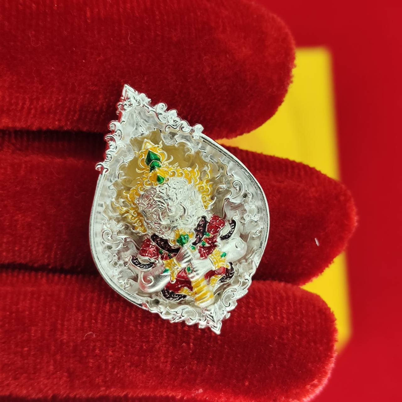 Thao Wessuwanno Amulet in Silver and Gold Enamel for Ultimate Protection Charm