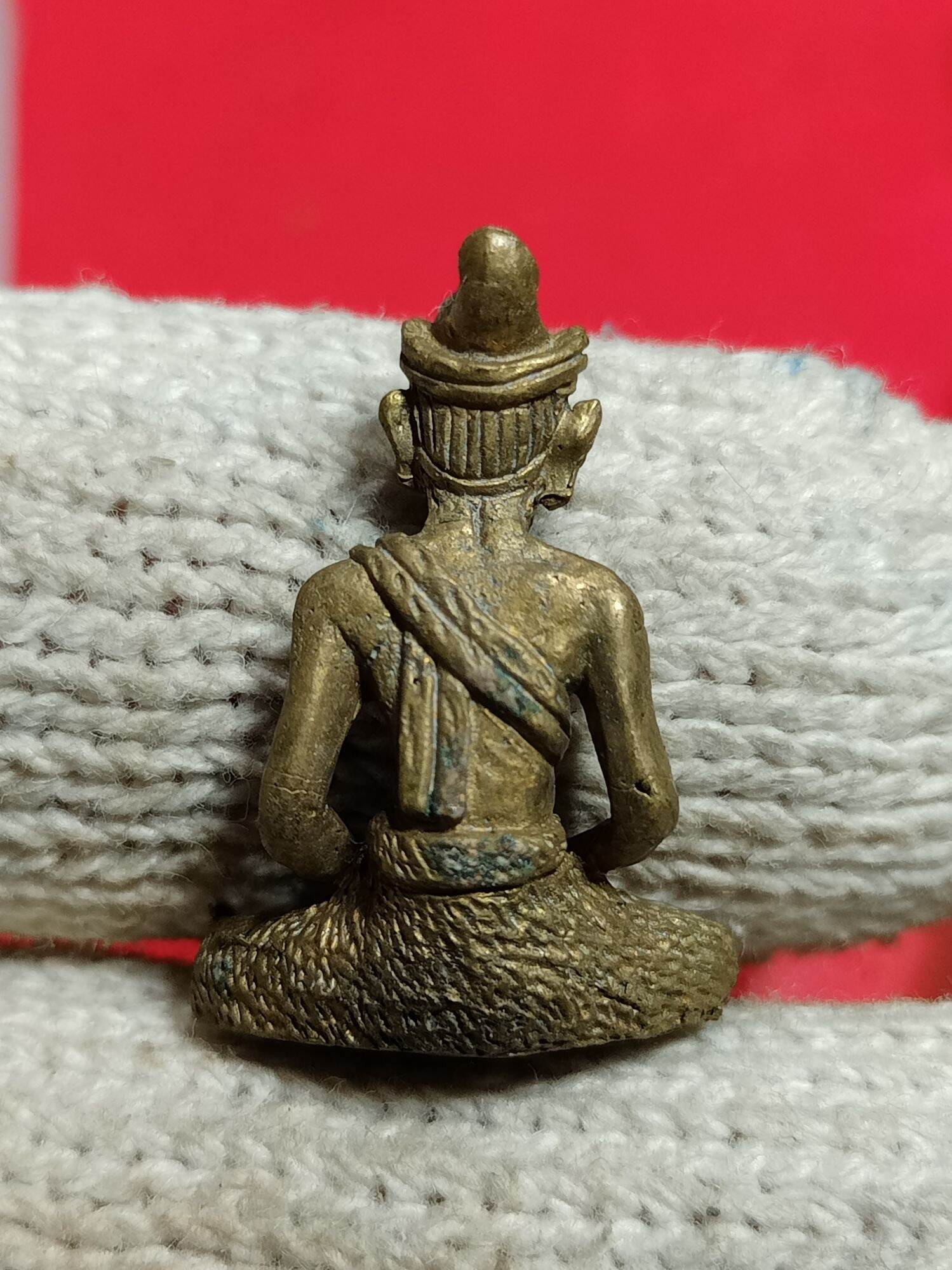 Ruesi Hermit Amulet Wat Khao Or bronze seated hermit back view small sacred pendant by Thai Blessing Co