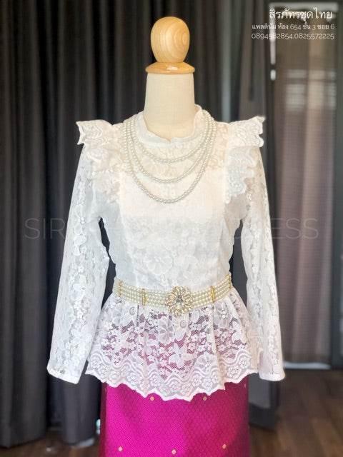 Thai Ruffled Sleeve Lace Blouse with Elegant Design