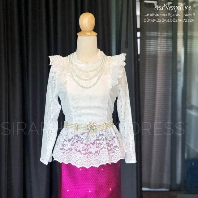 Thai Ruffled Sleeve Lace Blouse with Elegant Design