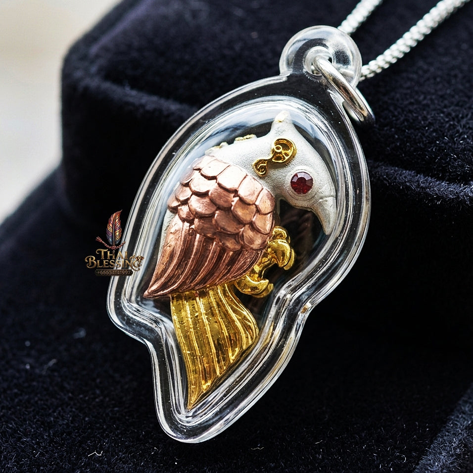 Authentic Thai Amulet "Salika Maha Long Sacred 2K Gold & Silver Plated Bronze Celestial Bird Pendant" Consecrated by Luang Pu Thongwan, Wat Ban Pak Dom B.E. 2566 (2023) - Hypnotic Speech Charm, Sales Success & High Metta Attraction