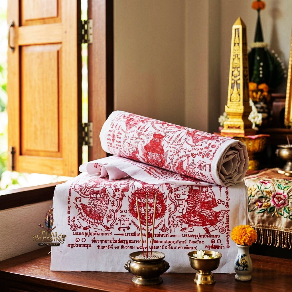 Authentic Thai Sacred Yantra Cloth "7 Grand Master Hermit Lersi Deities - Wai Kru Memorial Edition" (A3 Size) by Ruen Phra Phetchalukan Pichai Songkhram