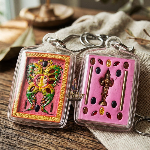 Authentic Thai Amulet "King of Butterflies Thep Chamlaeng Phamon Sacred Powder Pendant" Consecrated by Kruba Krissana Intawanno, Weruwan Monastery B.E. 2555 (2012)