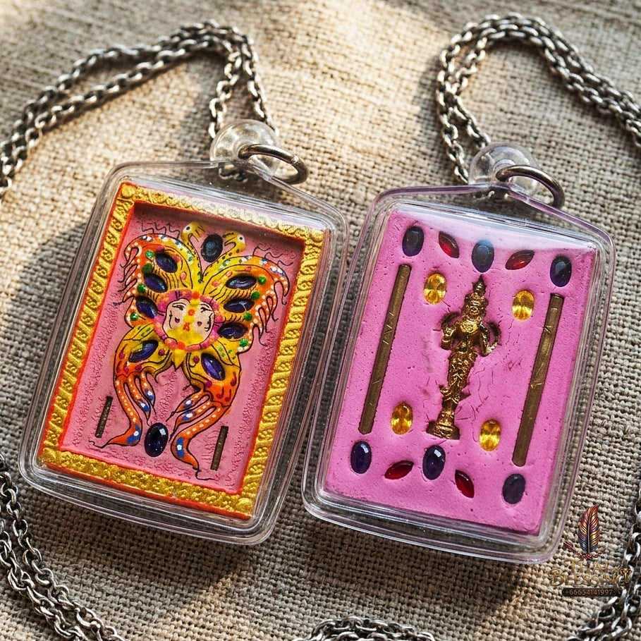Authentic Thai Amulet "King of Butterflies Thep Chamlaeng Phamon Sacred Powder Pendant" Consecrated by Kruba Krissana Intawanno, Weruwan Monastery B.E. 2555 (2012)
